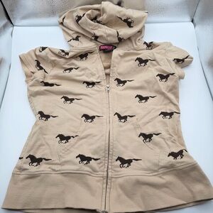 SayWhat? Junior’s XL Mustang Horse Full Zip Down Spring Time Hoodie GUC ***READ*